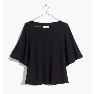 Madewell Large Texture & Thread Flutter-Sleeve Top True Black Cotton Relaxed